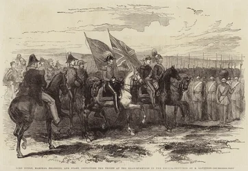 Lord Gough, Marshal Pelissier, and Staff, Inspecting the Troops at the Headquarters in the Crimea